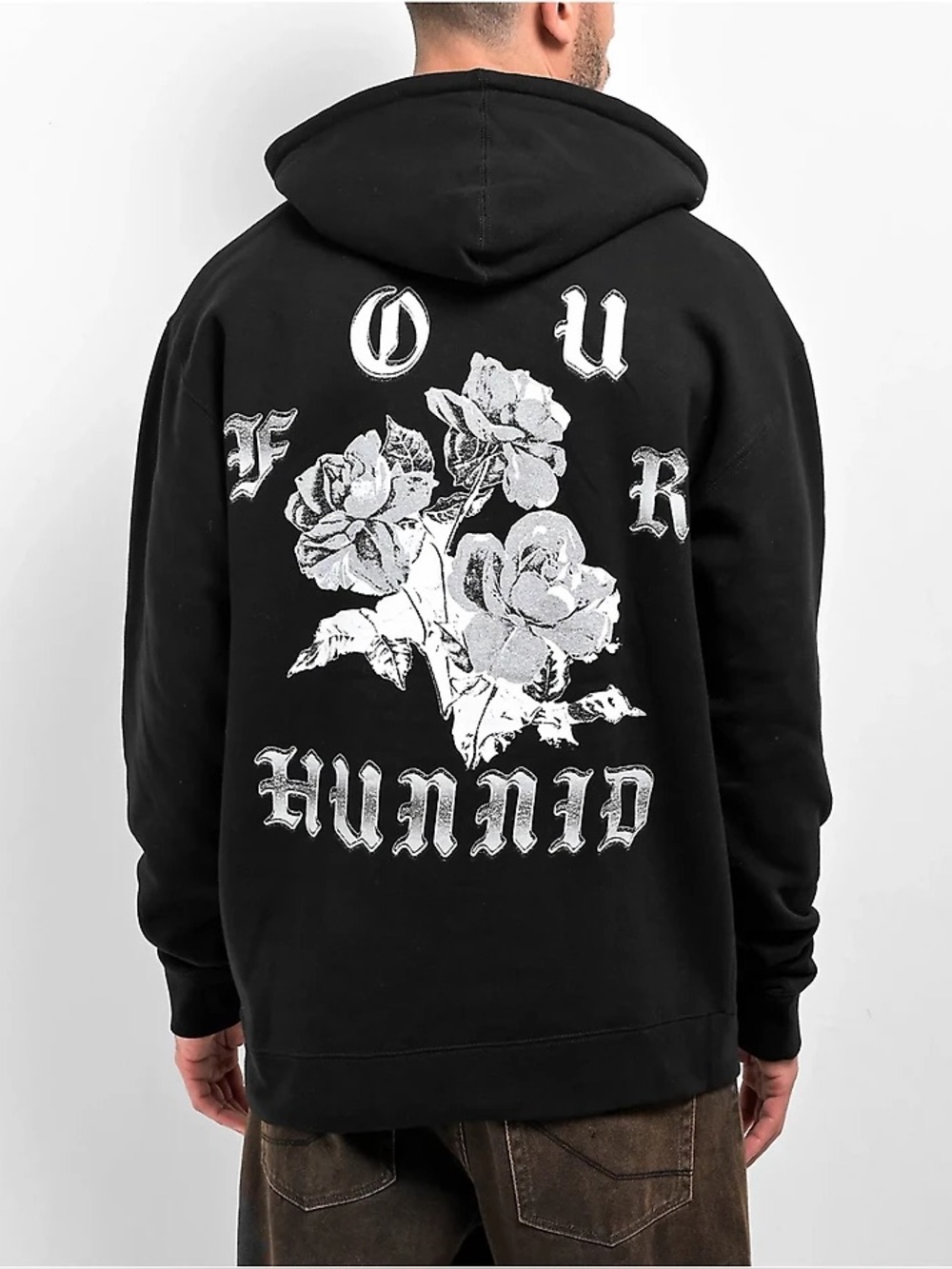 4HUNNID CHROME ROSE HOODLE BLACK MEN’S MEDIUM